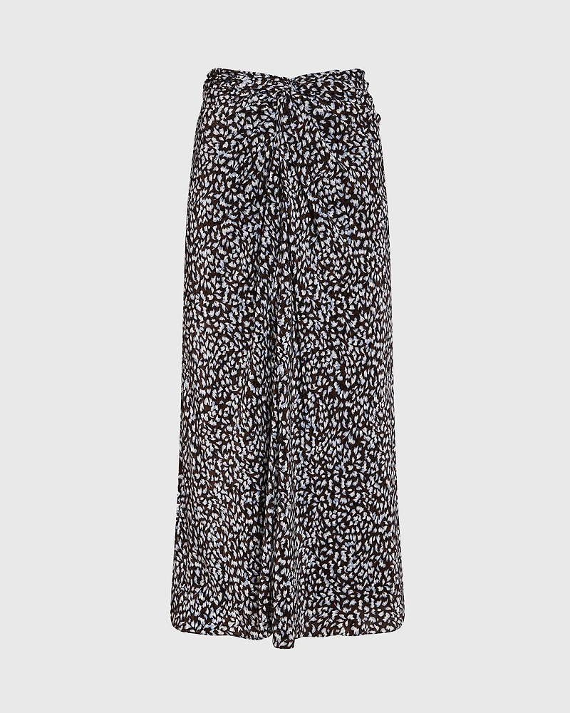 Printed Twist-Front Midi Skirt