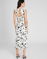 Printed Linen-Blend Midi Skirt