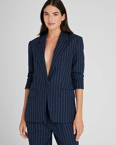 Pinstripe Single-Breasted Linen-Blend Blazer
