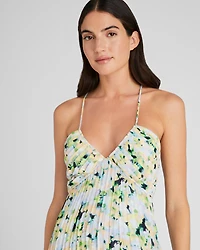 Floral Pleated Tie Back Maxi Dress