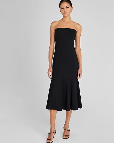 Fluted Strapless Knit Midi Dress