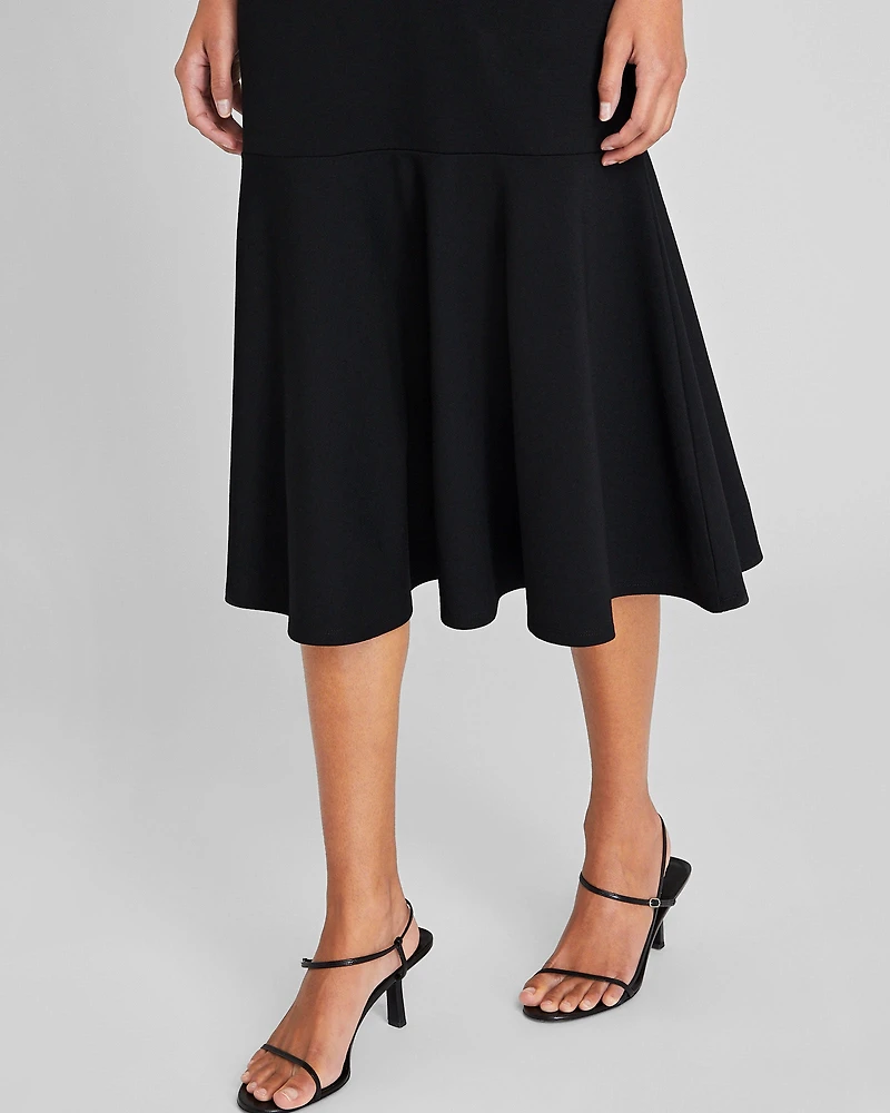 Fluted Strapless Knit Midi Dress