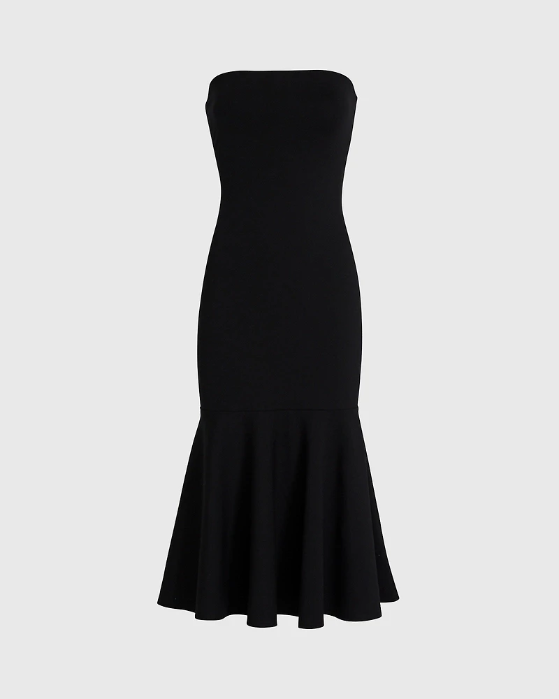 Fluted Strapless Knit Midi Dress