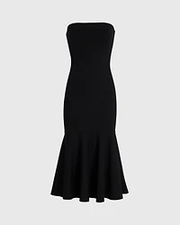 Fluted Strapless Knit Midi Dress