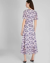 Tiered Flutter Sleeve V-Neck Midi Dress