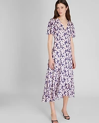 Tiered Flutter Sleeve V-Neck Midi Dress