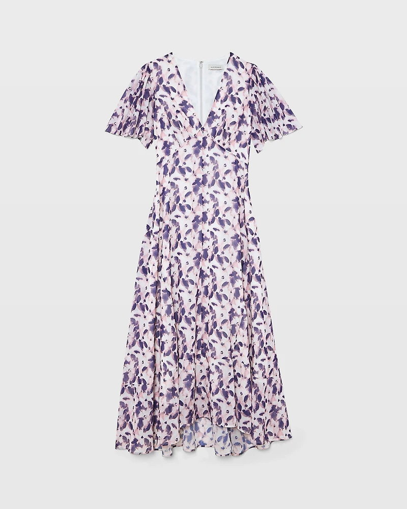 Tiered Flutter Sleeve V-Neck Midi Dress