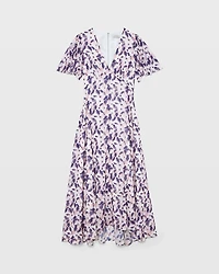 Tiered Flutter Sleeve V-Neck Midi Dress