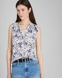 Printed Sleeveless Silk Popover Shirt