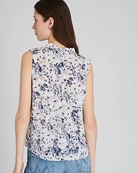 Printed Sleeveless Silk Popover Shirt