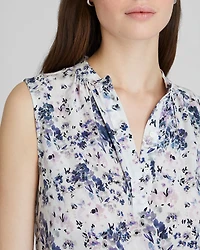 Printed Sleeveless Silk Popover Shirt