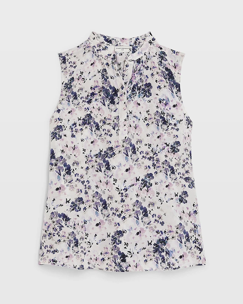 Printed Sleeveless Silk Popover Shirt