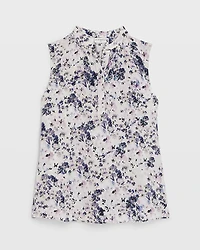 Printed Sleeveless Silk Popover Shirt