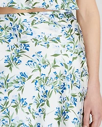 Floral Print Silk Charmeuse Midi Skirt