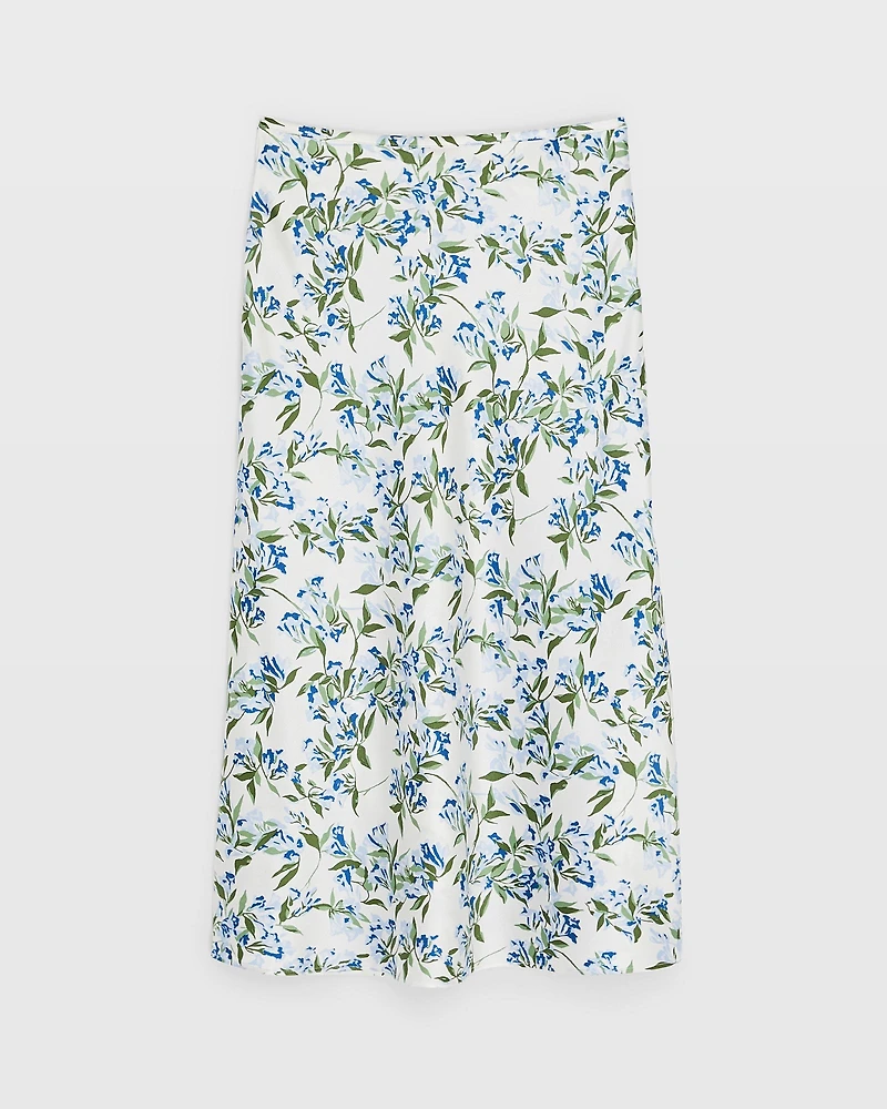 Floral Print Silk Charmeuse Midi Skirt