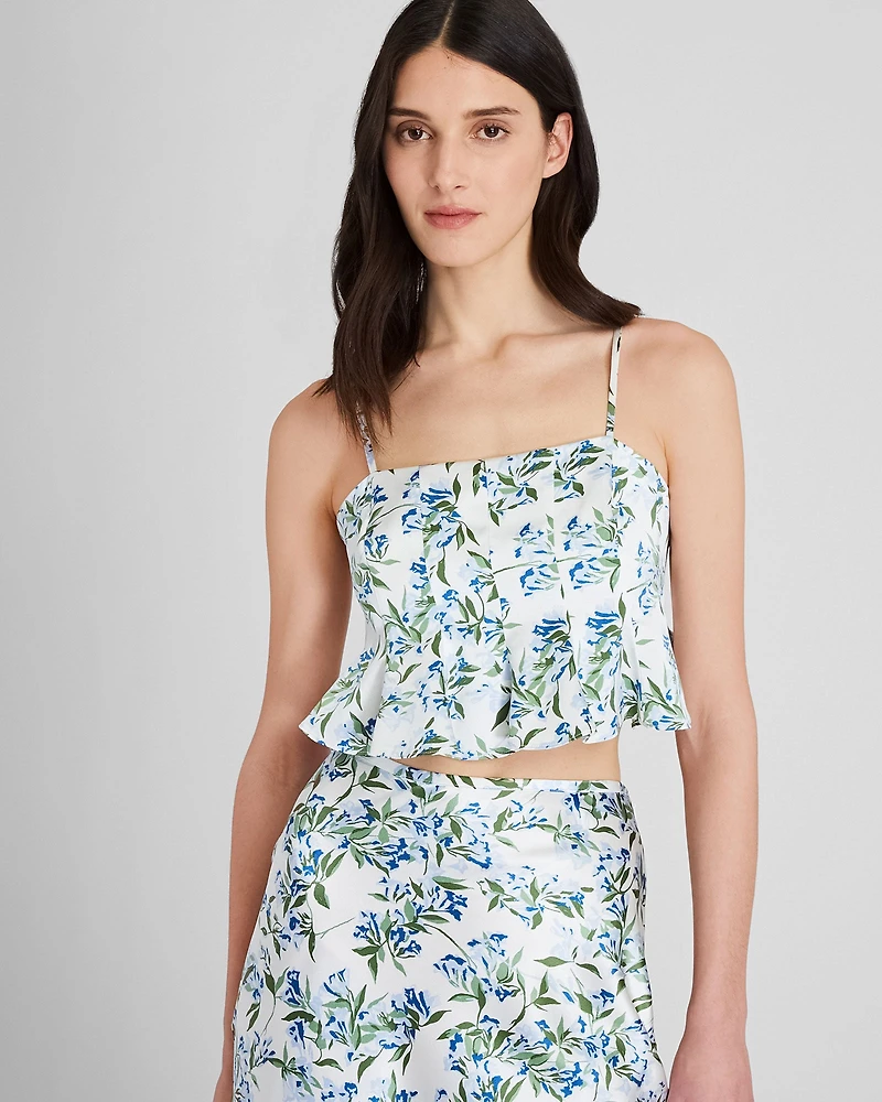 Silk Charmeuse Cropped Flounce Tank