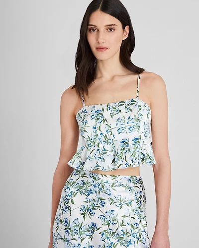 Silk Charmeuse Cropped Flounce Tank