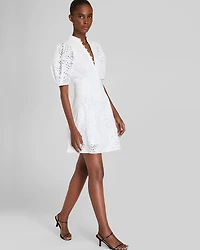 Eyelet Balloon Sleeve Mini Dress