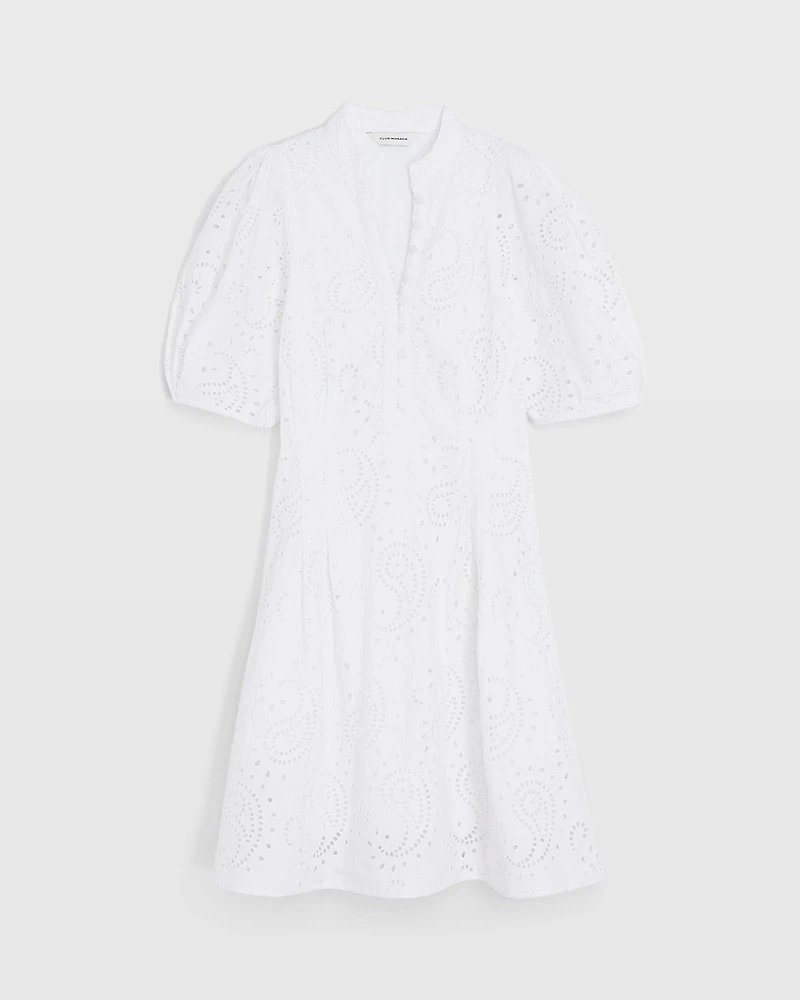 Eyelet Balloon Sleeve Mini Dress