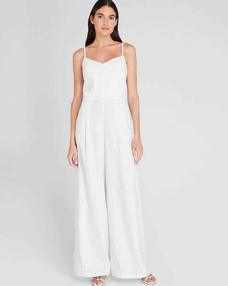 Pinstripe Linen Blend Jumpsuit