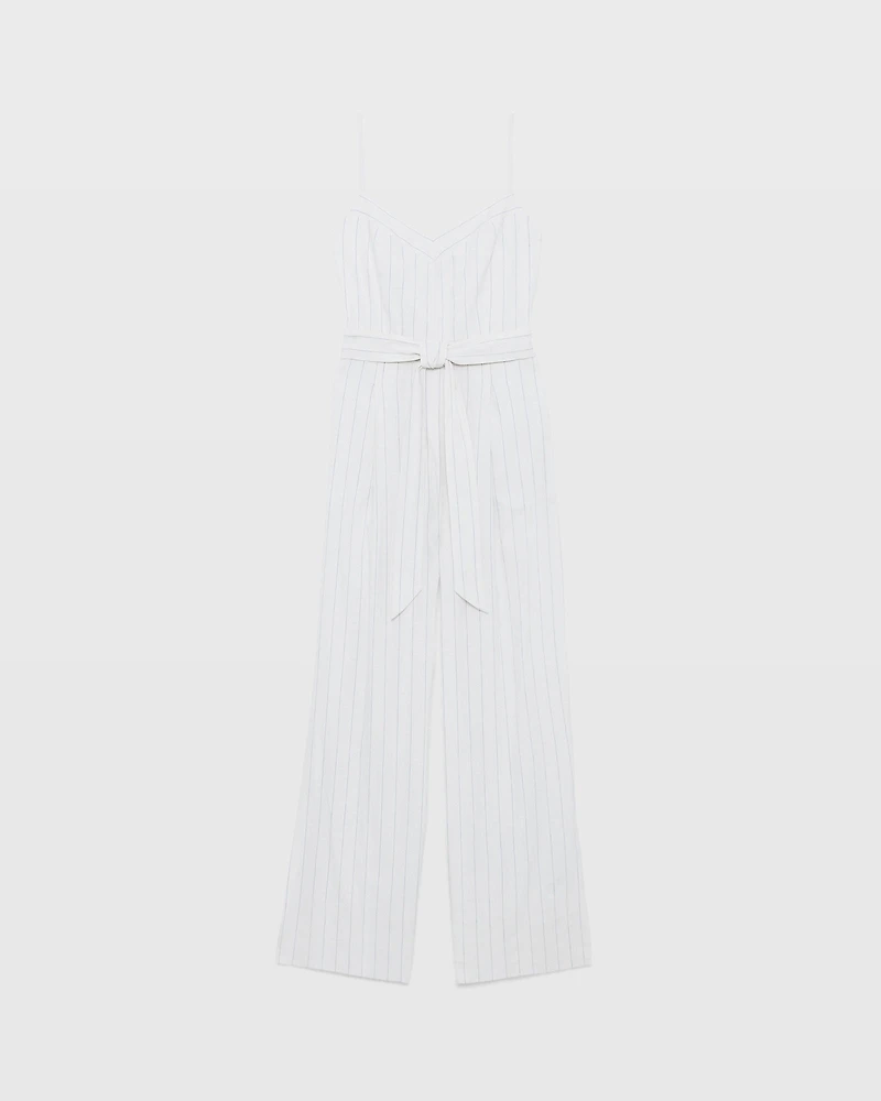 Pinstripe Linen Blend Jumpsuit