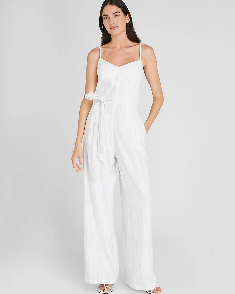 Pinstripe Linen Blend Jumpsuit