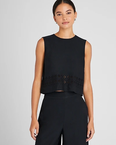 Linen Eyelet Cropped Shell Top
