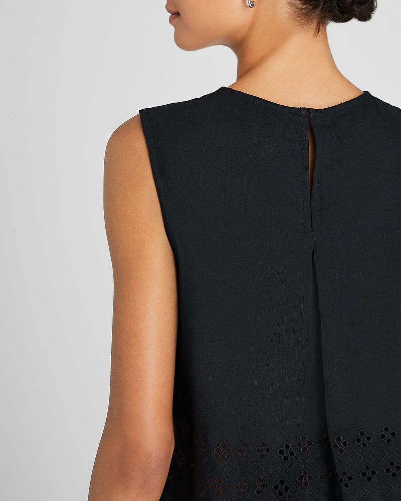 Linen Eyelet Cropped Shell Top