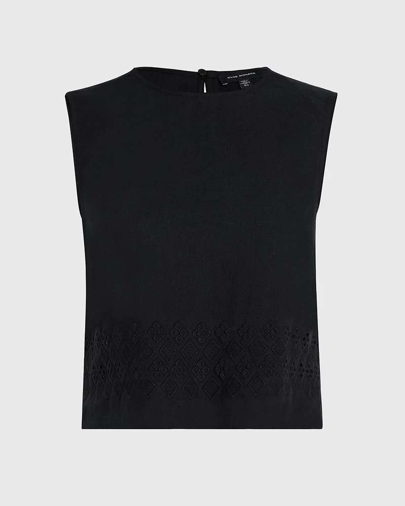 Linen Eyelet Cropped Shell Top