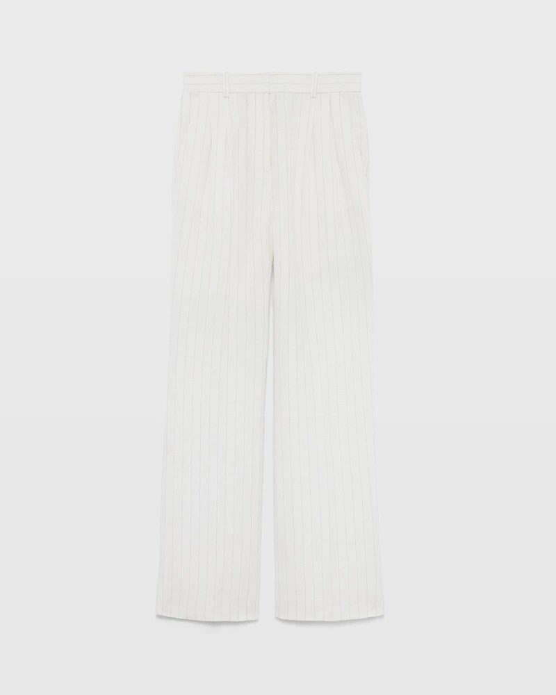 Pinstripe Pleated Linen Blend Trouser