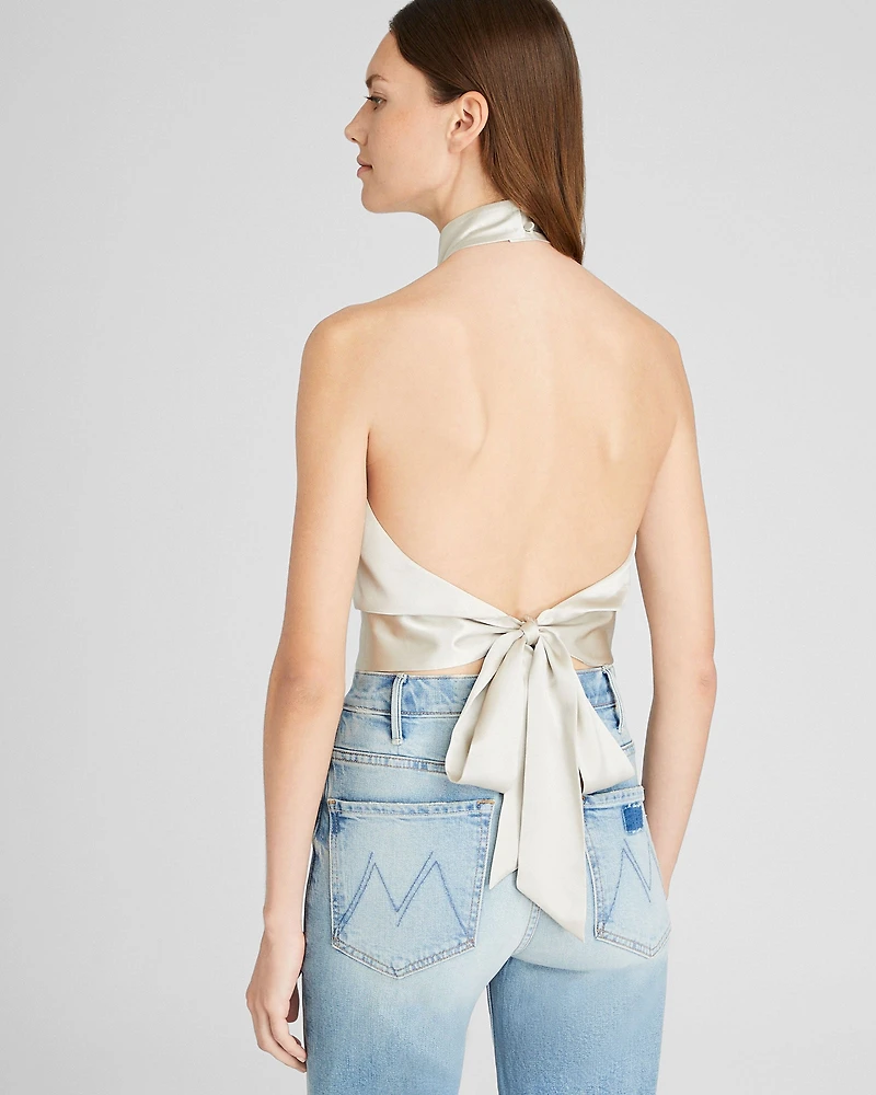 Silk Charmeuse Tie Halter Top