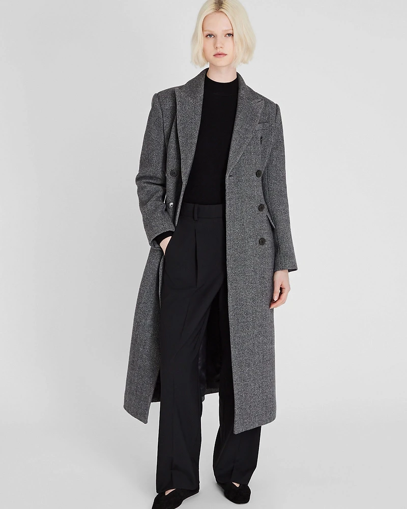 Cinched Waist Herringbone Twill Coat