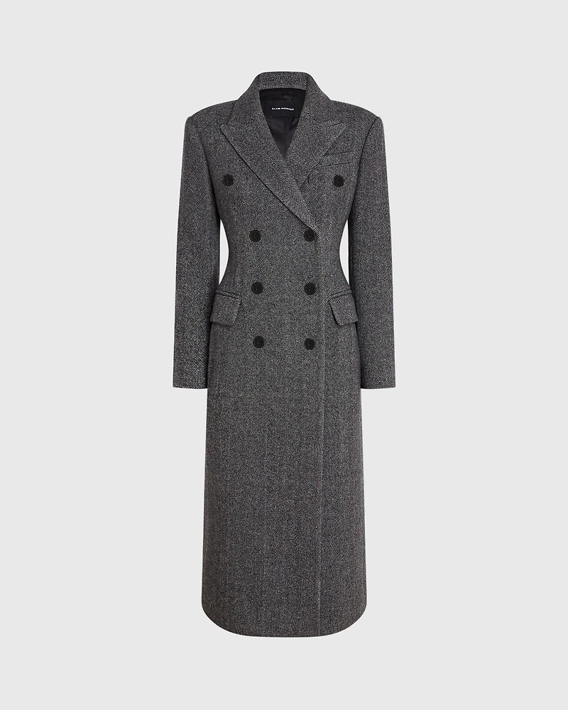 Cinched Waist Herringbone Twill Coat