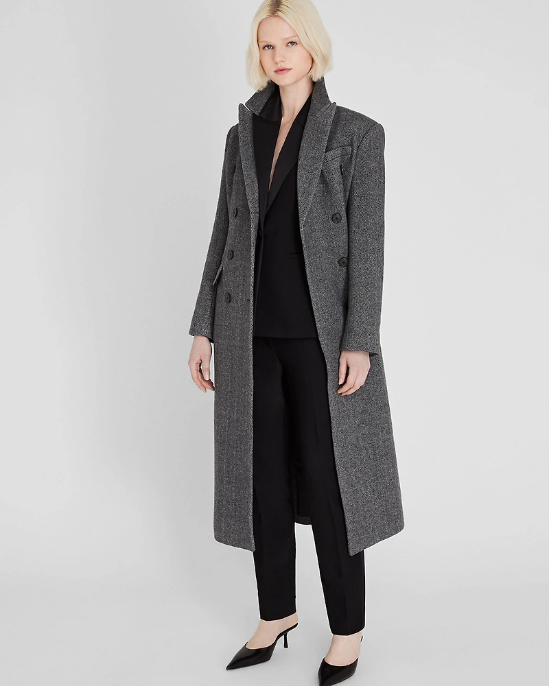 Cinched Waist Herringbone Twill Coat