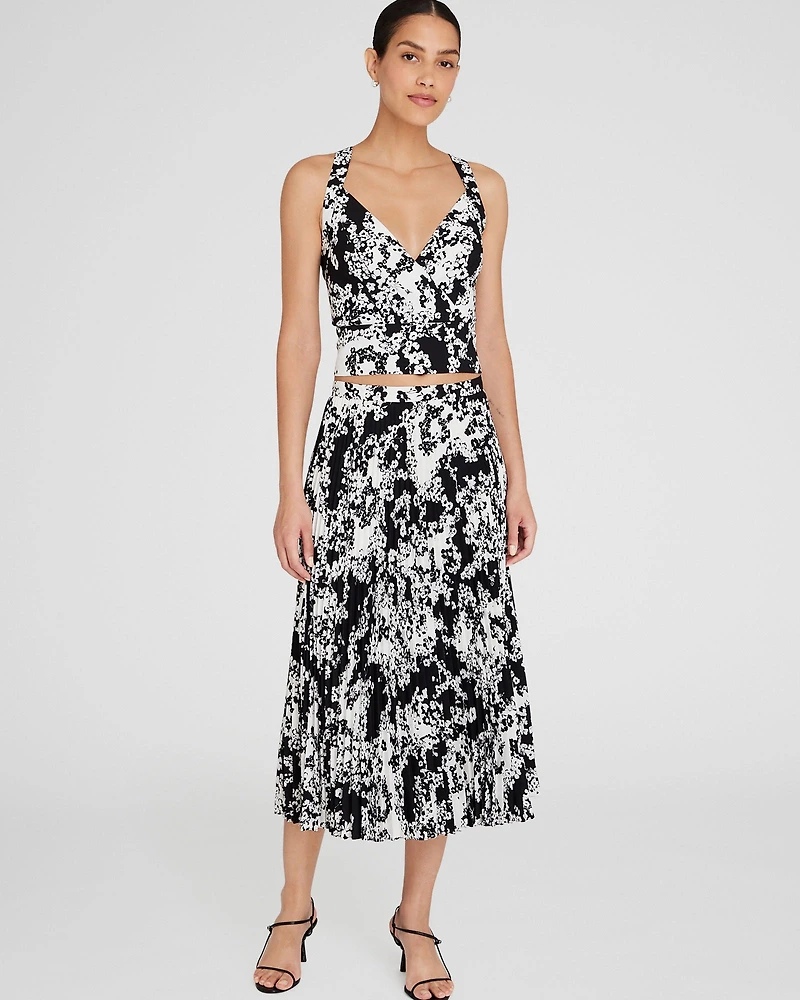 Floral Print Pleated Midi Skirt