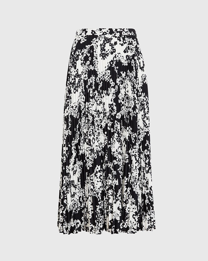 Floral Print Pleated Midi Skirt