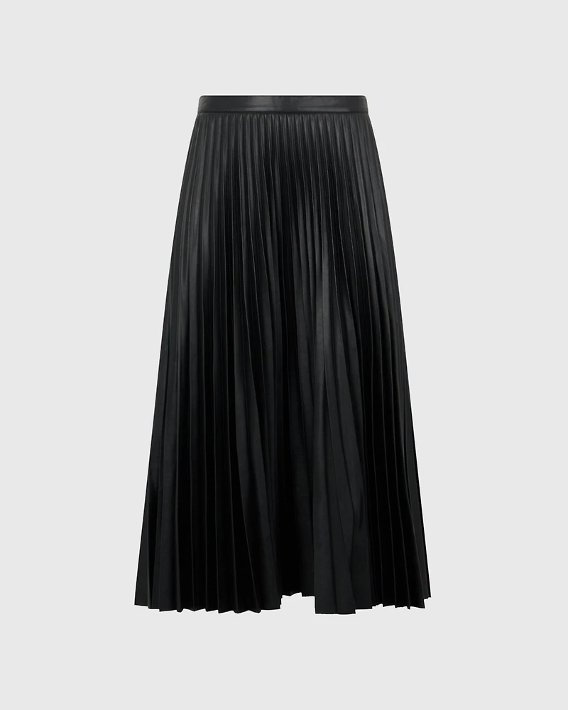 Pleated Faux Leather Skirt