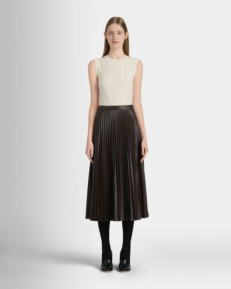 Pleated Faux Leather Skirt