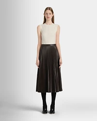 Pleated Faux Leather Skirt