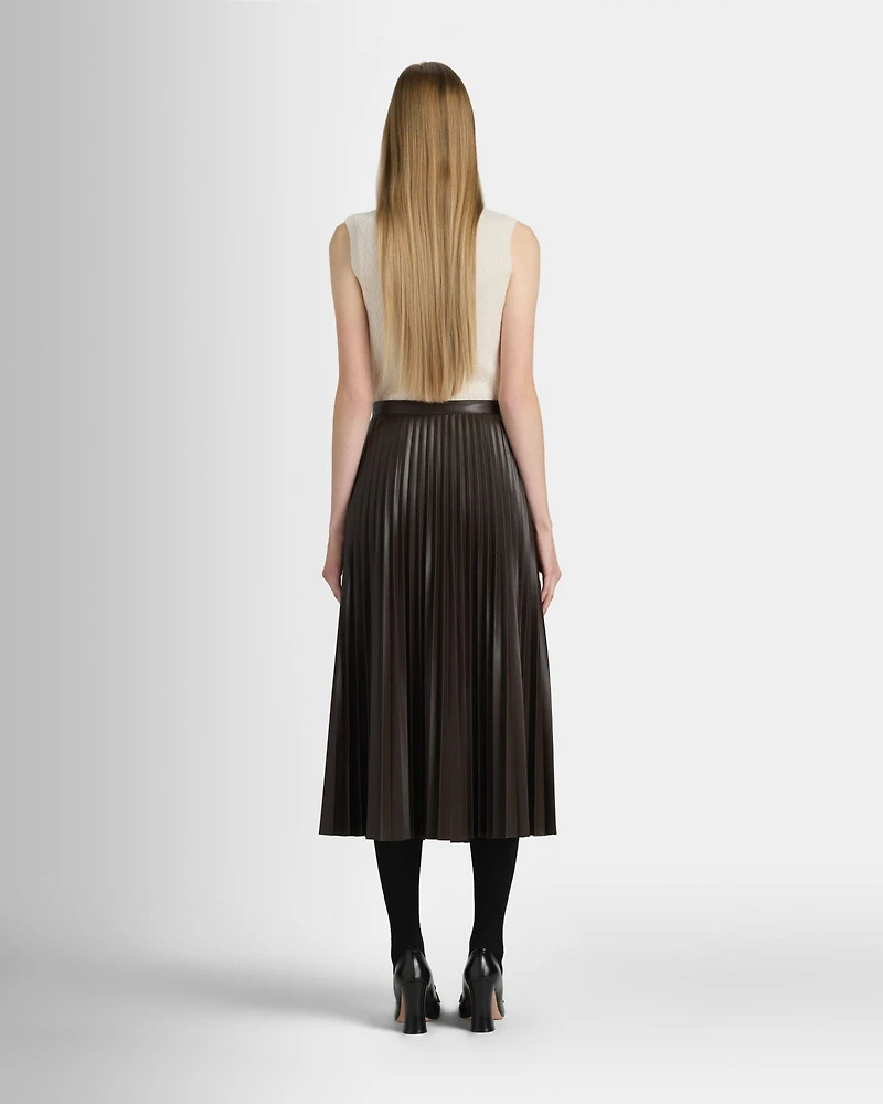 Pleated Faux Leather Skirt