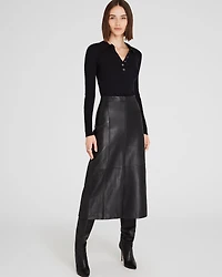 A-Line Leather Midi Skirt