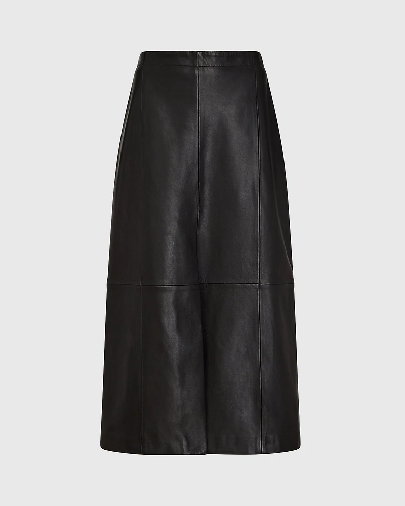 A-Line Leather Midi Skirt