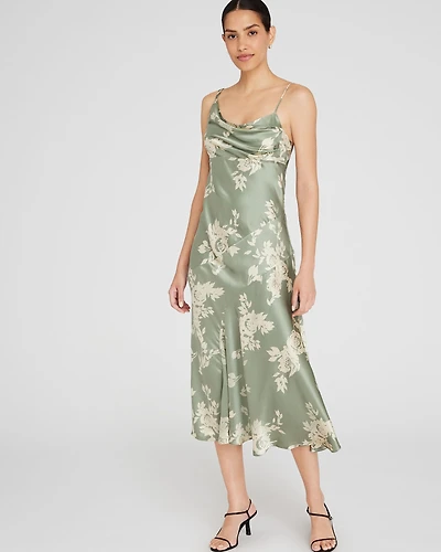 Drape Shoulder Silk Maxi Dress