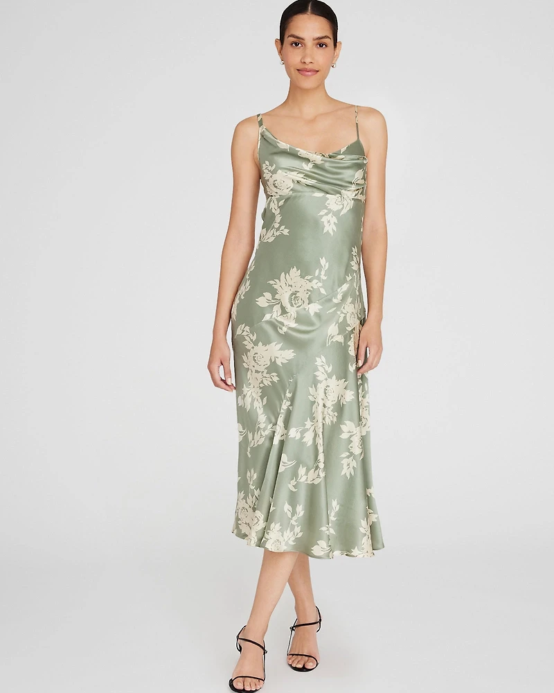 Drape Shoulder Silk Maxi Dress