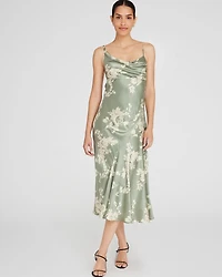 Drape Shoulder Silk Maxi Dress