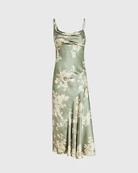 Drape Shoulder Silk Maxi Dress