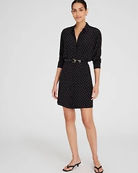 Silk Blouson Waist Shirt Dress