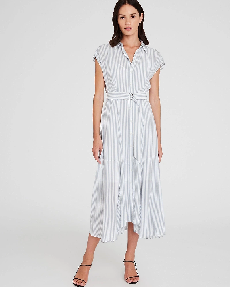 Striped Handkerchief Hem Shirt Dress