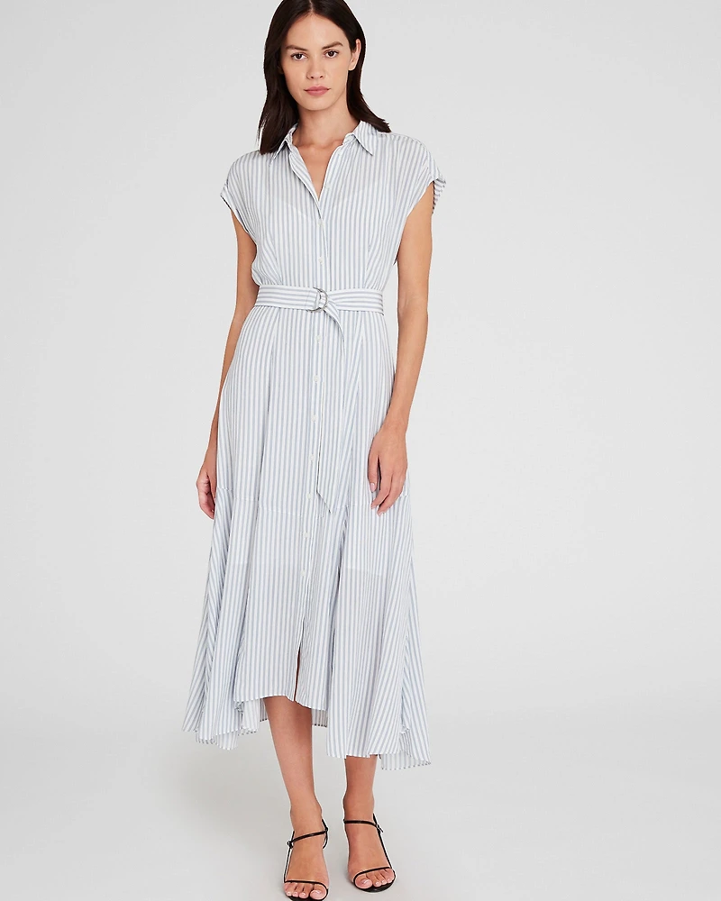Striped Handkerchief Hem Shirt Dress