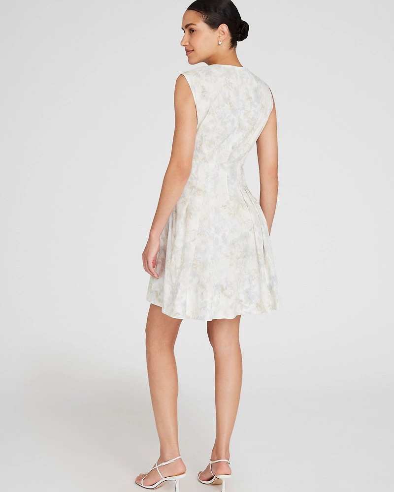 Printed Waisted Pleat Mini Dress